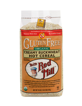 Bob's Red Mill Organic Buckwheat Cereal box showing whole grain goodness for breakfast.