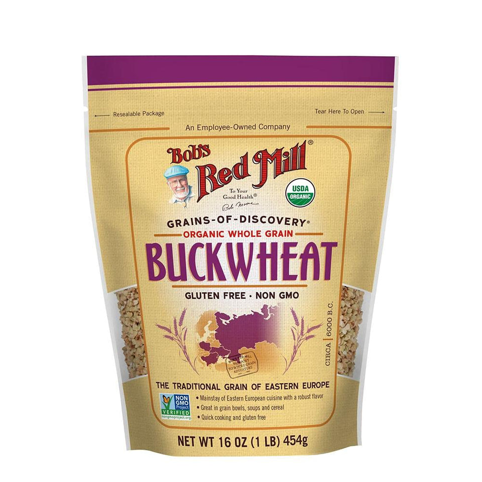 Bob's Red Mill Organic Buckwheat Groats 2-pack front view for pantry convenience.