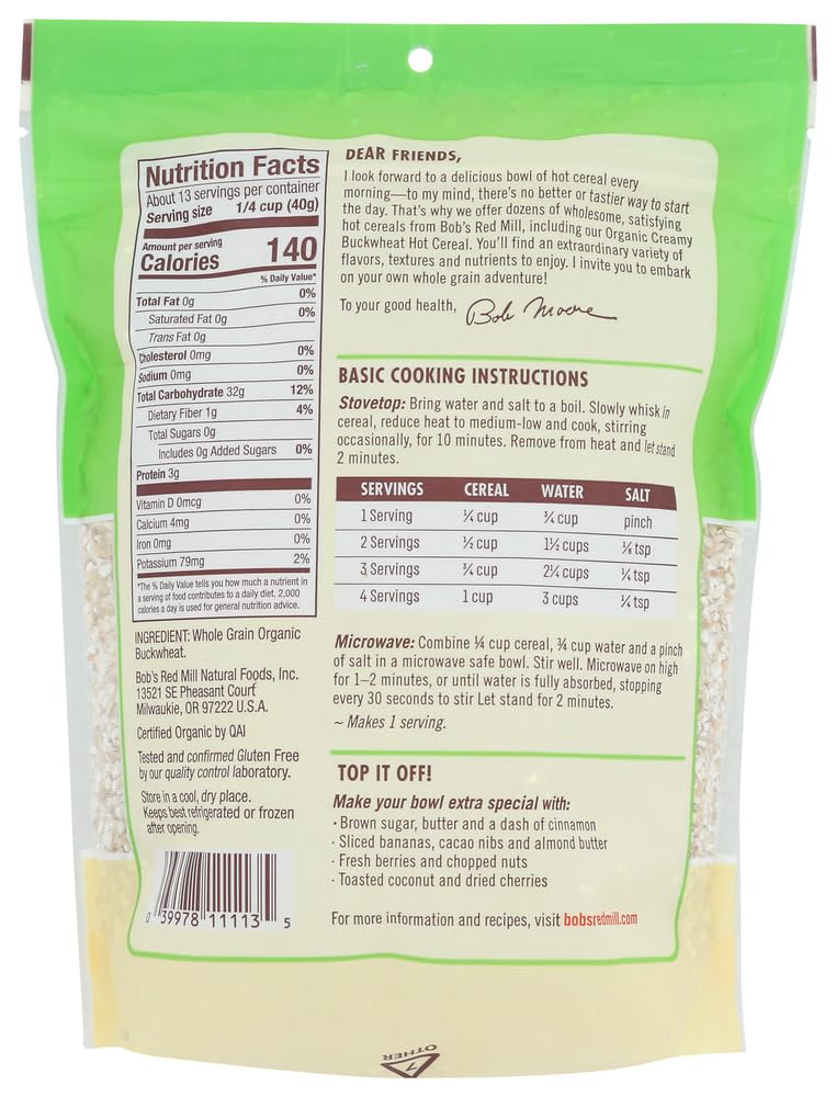 Bob's Red Mill Organic Buckwheat Hot Cereal simmering on the stove, gluten-free base for meals.