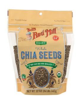 Bob's Red Mill Organic Chia Seeds close-up ready to mix into meals.