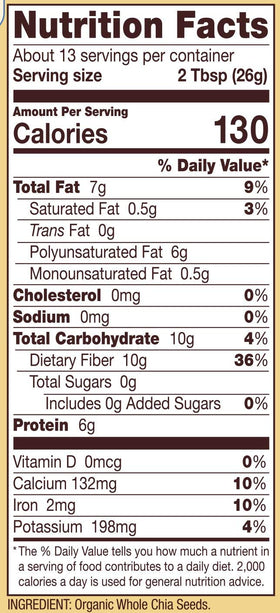Bob's Red Mill Organic Chia Seeds macro close-up, tiny seeds rich in antioxidants.