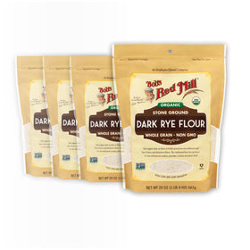 Bob's Red Mill Organic Dark Rye Flour in a bag for hearty, authentic breads.