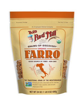 Bob's Red Mill Farro simmering in a pot for a hearty pilaf.