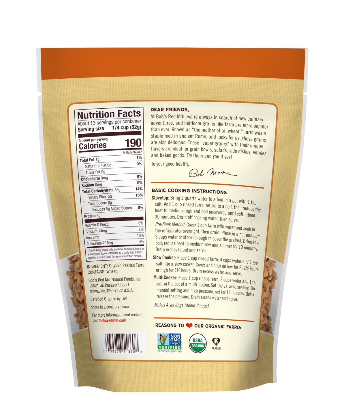 Bob's Red Mill Organic Farro in a Mediterranean salad for texture.