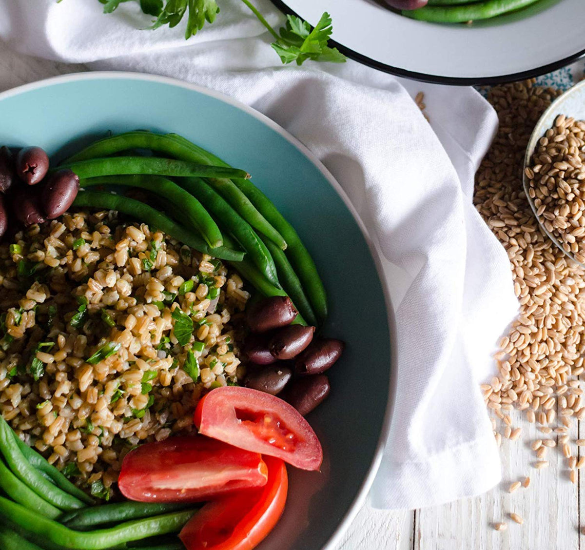 Bob's Red Mill Organic Farro simmering in a pot; great for hearty stews and pilafs.