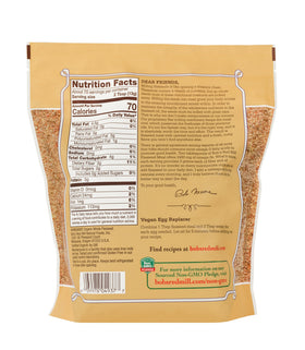 Bob's Red Mill organic flaxseed meal bag with measuring cup.