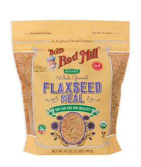 Bob's Red Mill flaxseed meal texture close-up for smoothies.