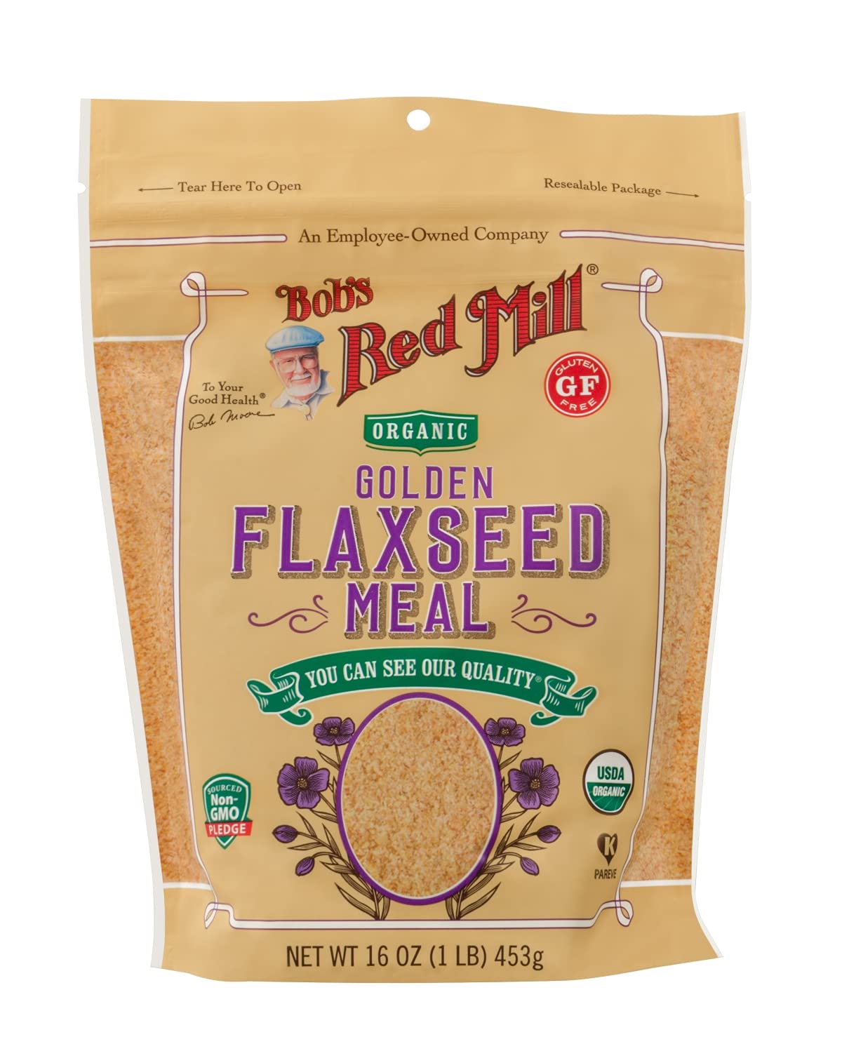 Close-up of texture: organic golden flaxseed meal with nutty flavor potential