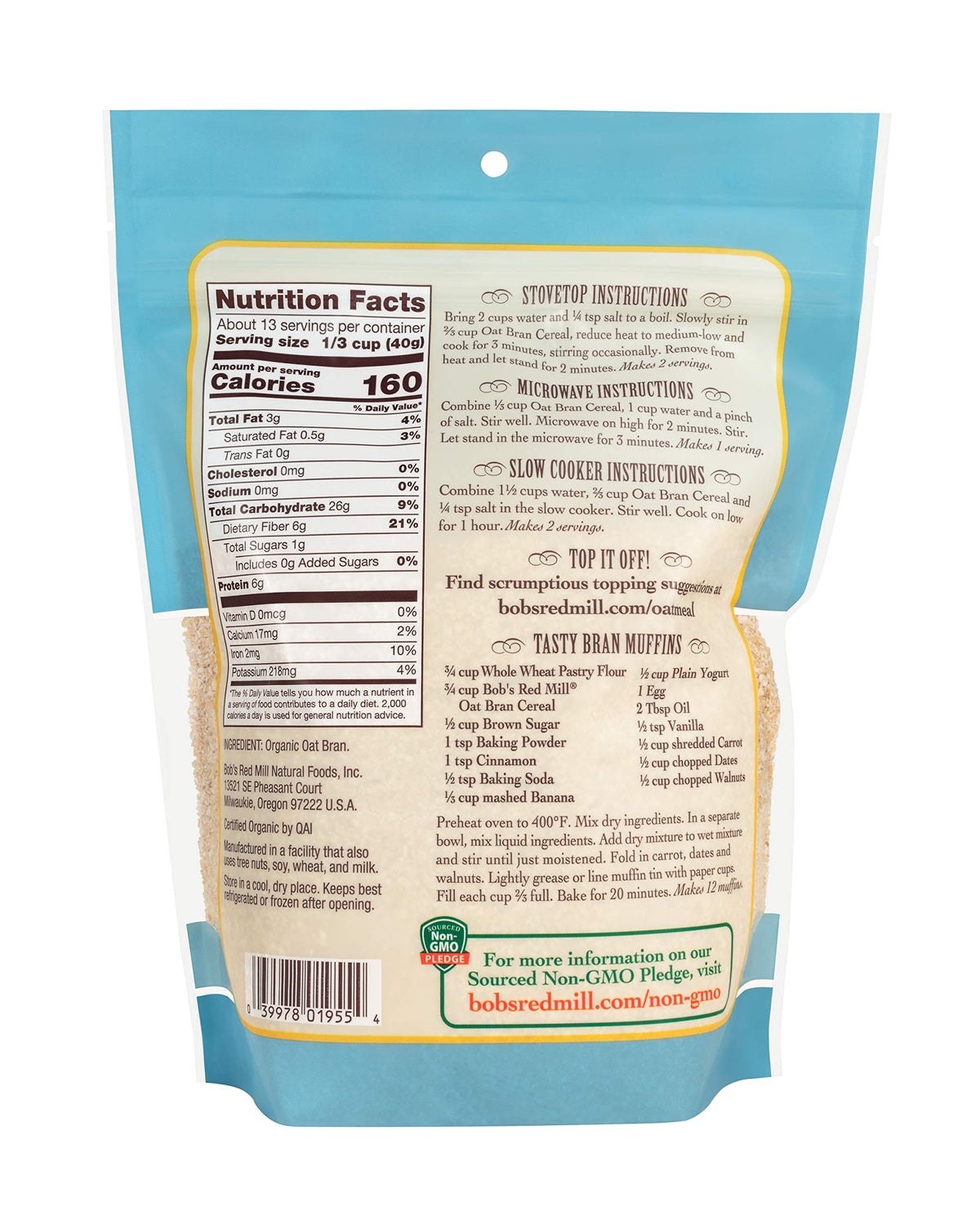 Bread batter enriched with Bob's Red Mill Organic Oat Bran for added fiber.