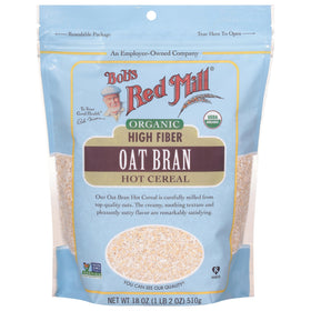Bob's Red Mill Organic Oat Bran hot cereal served in a creamy bowl.