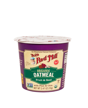 Bob's Red Mill Organic Oat Cup Fruit & Seed microwave-ready in minutes.