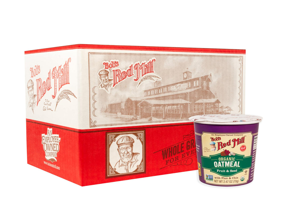 Bob's Red Mill Organic Oat Cup Fruit & Seed pack — convenient on-the-go breakfast.