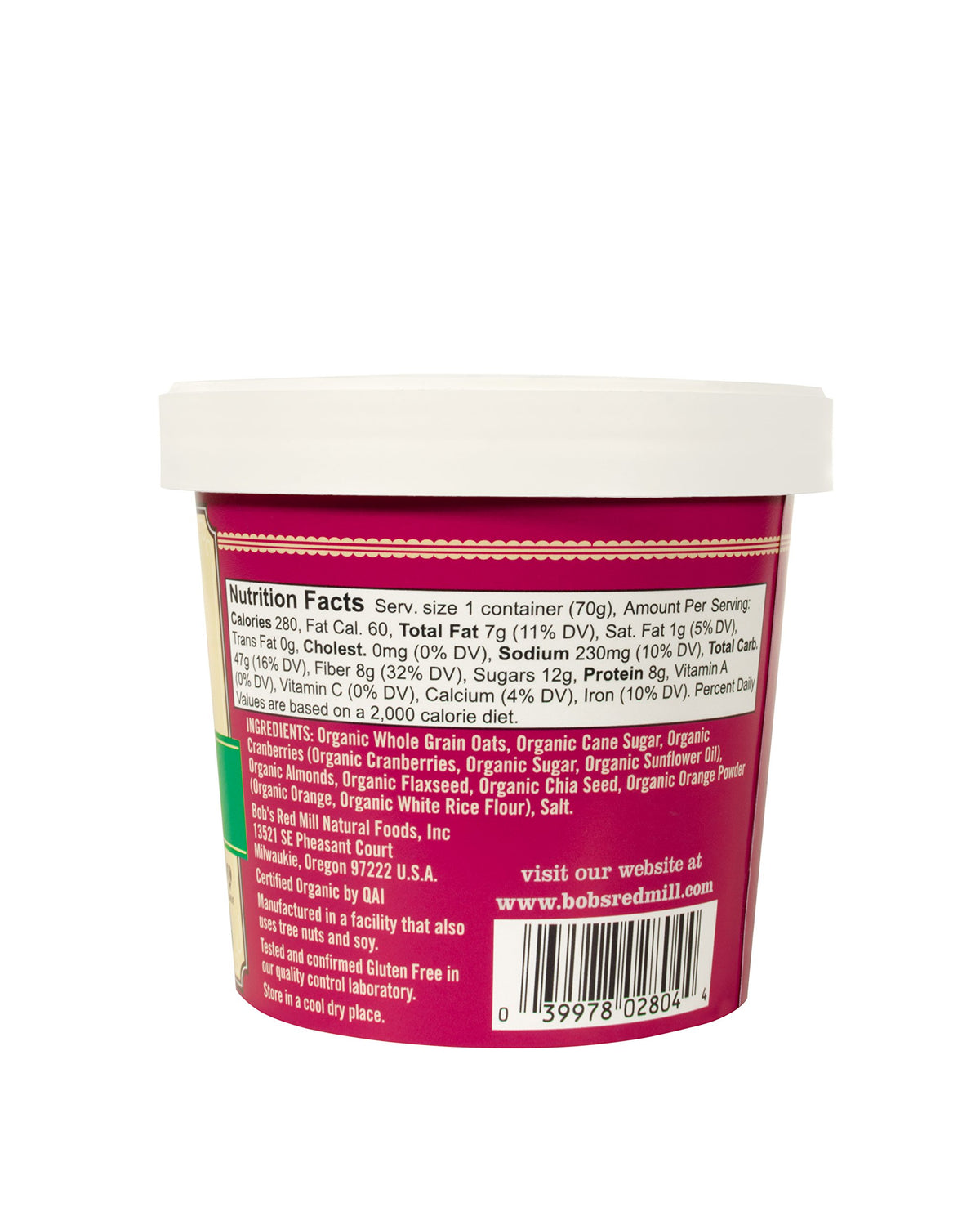 Bob's Red Mill Organic Oat Cup microwave-ready shows convenient warm breakfast on the go.