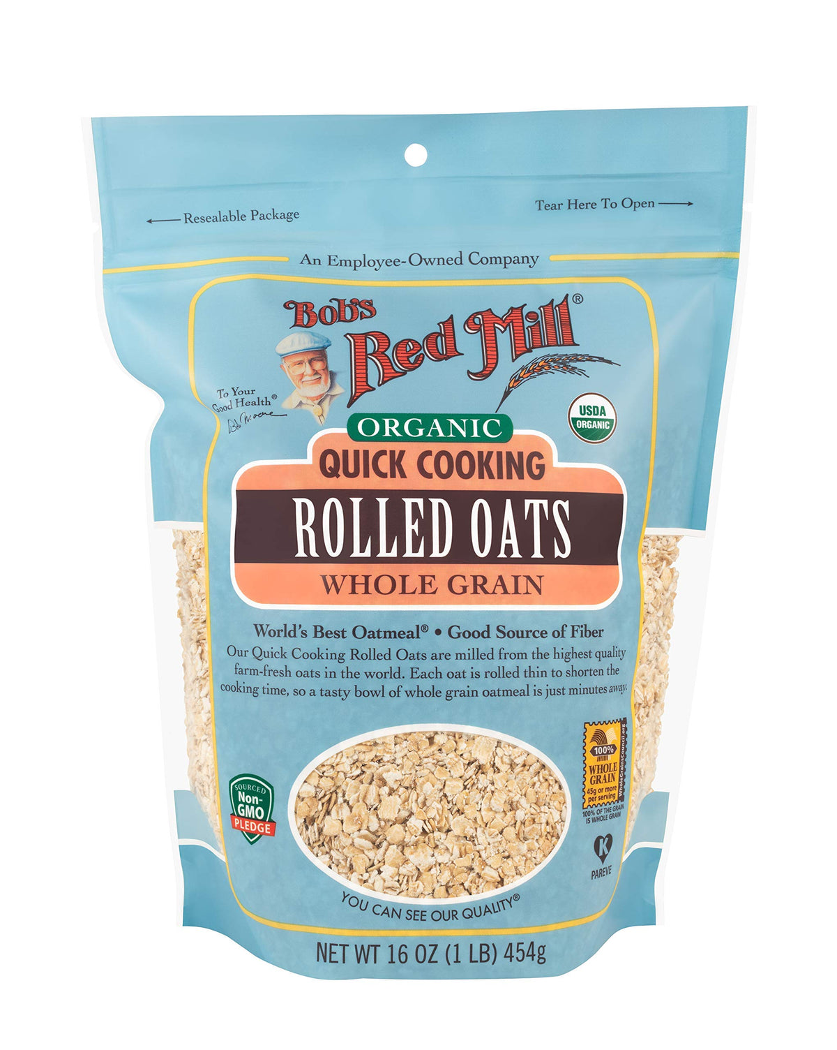 Bob's Red Mill Organic Quick Cooking Rolled Oats in a steaming bowl, ready in minutes.