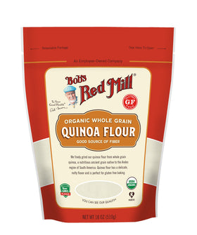 Bob's Red Mill Organic quinoa flour bag front, ideal for gluten-free baking.