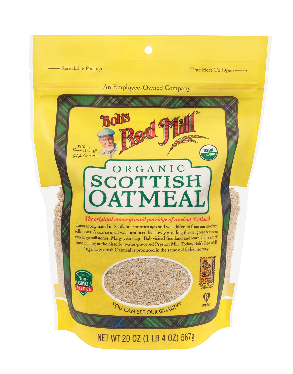 Bob's Red Mill stone-ground Scottish oats highlight traditional processing and rich flavor