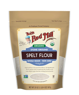 Bob's Red Mill Organic Spelt Flour close-up of whole grains showing nutty flavor potential