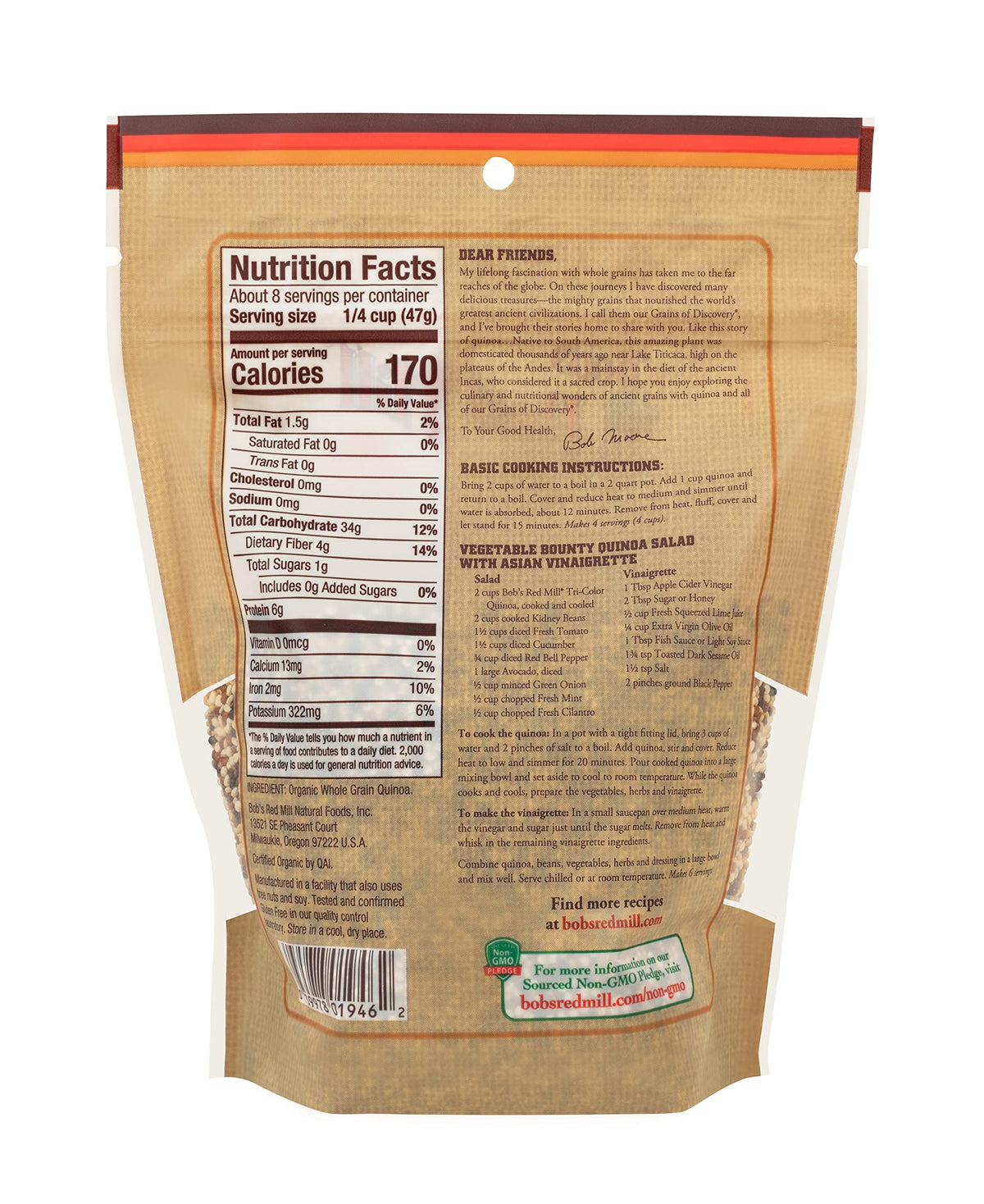 Cooked Bob's Red Mill Organic Tri-Color Quinoa in a bowl with fluffy texture