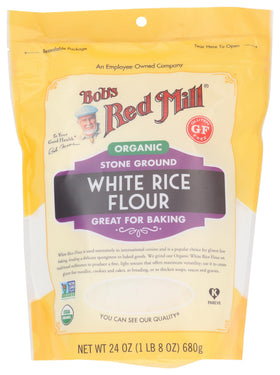 Bob's Red Mill Organic White Rice Flour bag ready for gluten-free baking