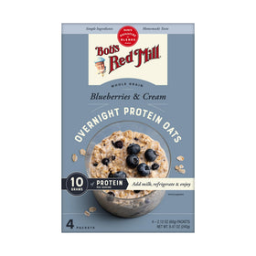 Bob's Red Mill Blueberries & Cream oats served in a bowl, ready for breakfast