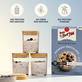 Close-up of whole grains and real blueberries in Bob's Red Mill oats