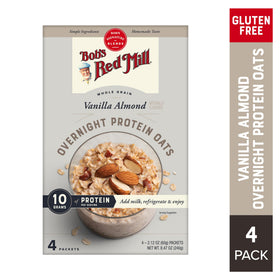 Box of four Vanilla Almond Overnight Protein Oats packets from Bob's Red Mill