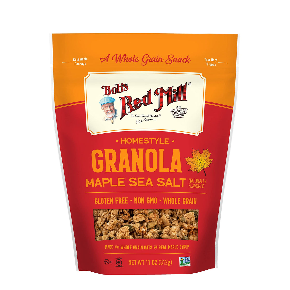 Bob's Red Mill pan-baked granola maple sea salt in a bowl with yogurt for a quick breakfast.