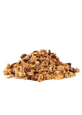 Bob's Red Mill Pan-Baked Granola with real maple syrup drizzle.
