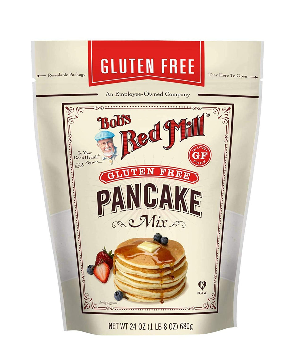 Bob's Red Mill pancake mix batter being whisked for fluffy gluten-free pancakes