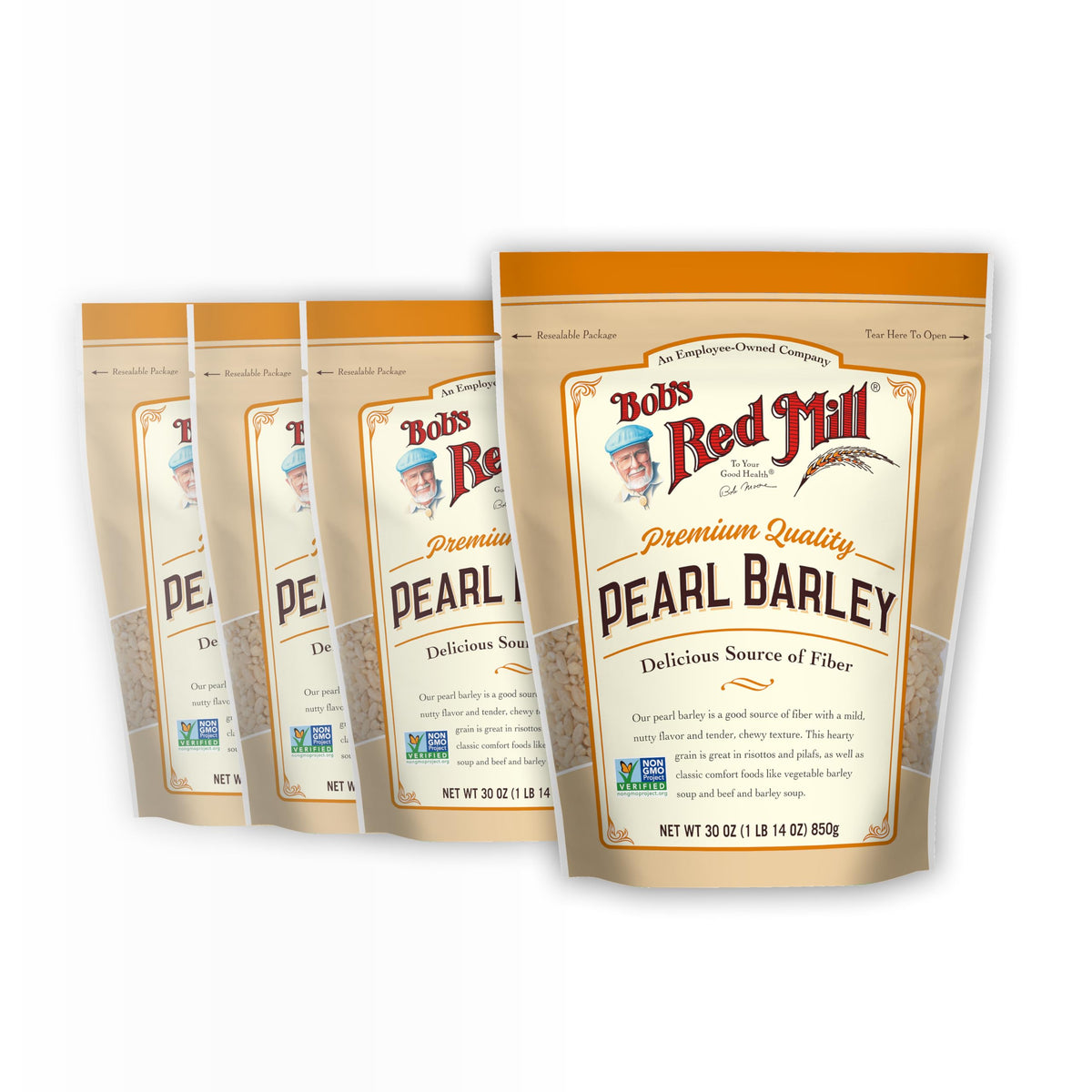 Bob's Red Mill Pearl Barley pack 4 ready for versatile soups and pilafs.