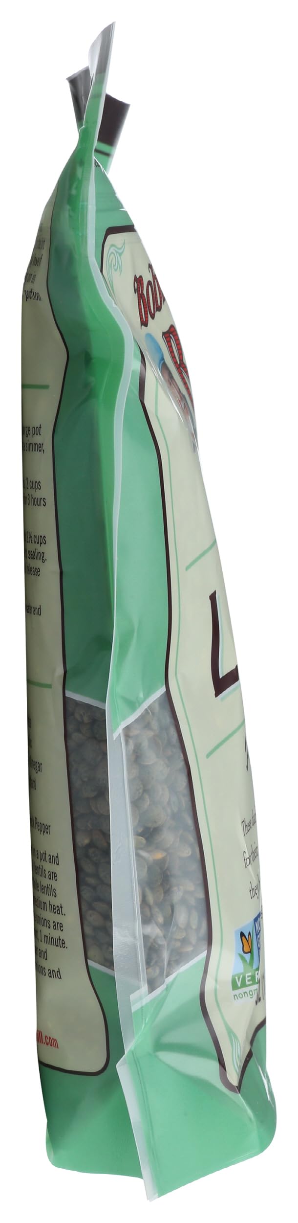 Nutrition label near Bob's Red Mill Petite French Green Lentils highlighting minerals.