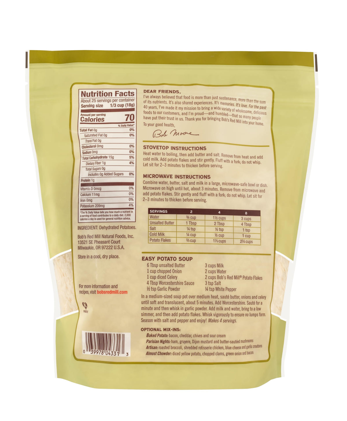 Bob's Red Mill Potato Flakes used as base for creamy potato soup