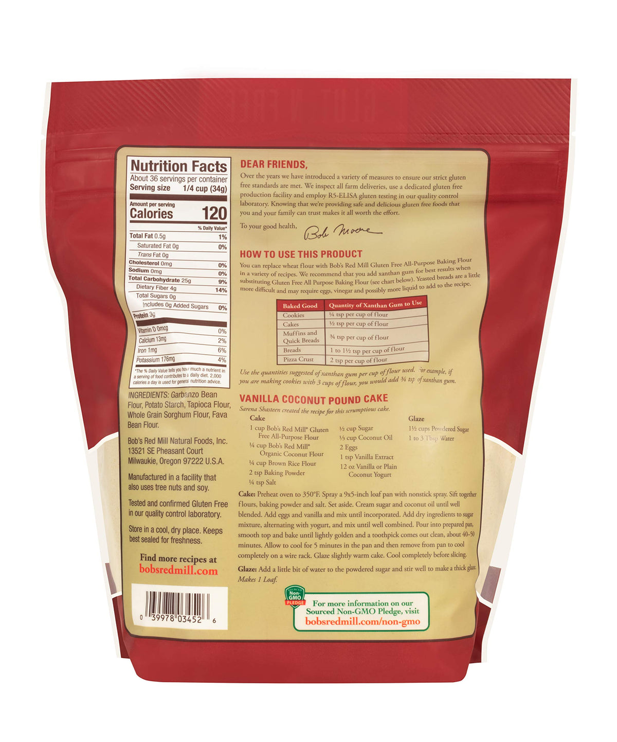 Bob's Red Mill potato starch yields light, tender crumb in gluten free cakes and breads