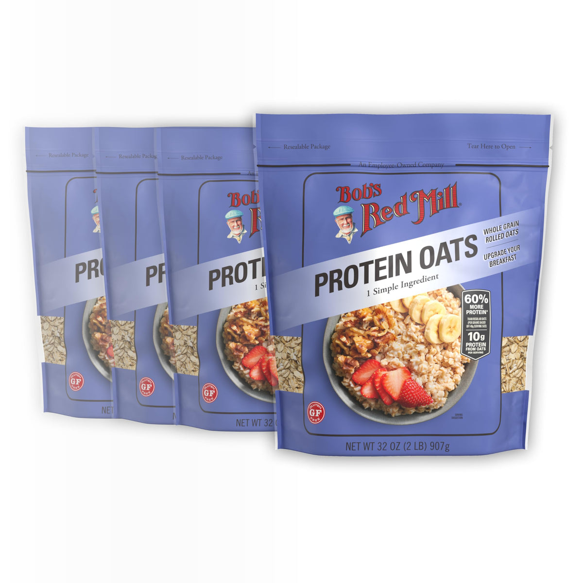 Bob's Red Mill Protein Oats bowl with toppings for protein-packed breakfast.