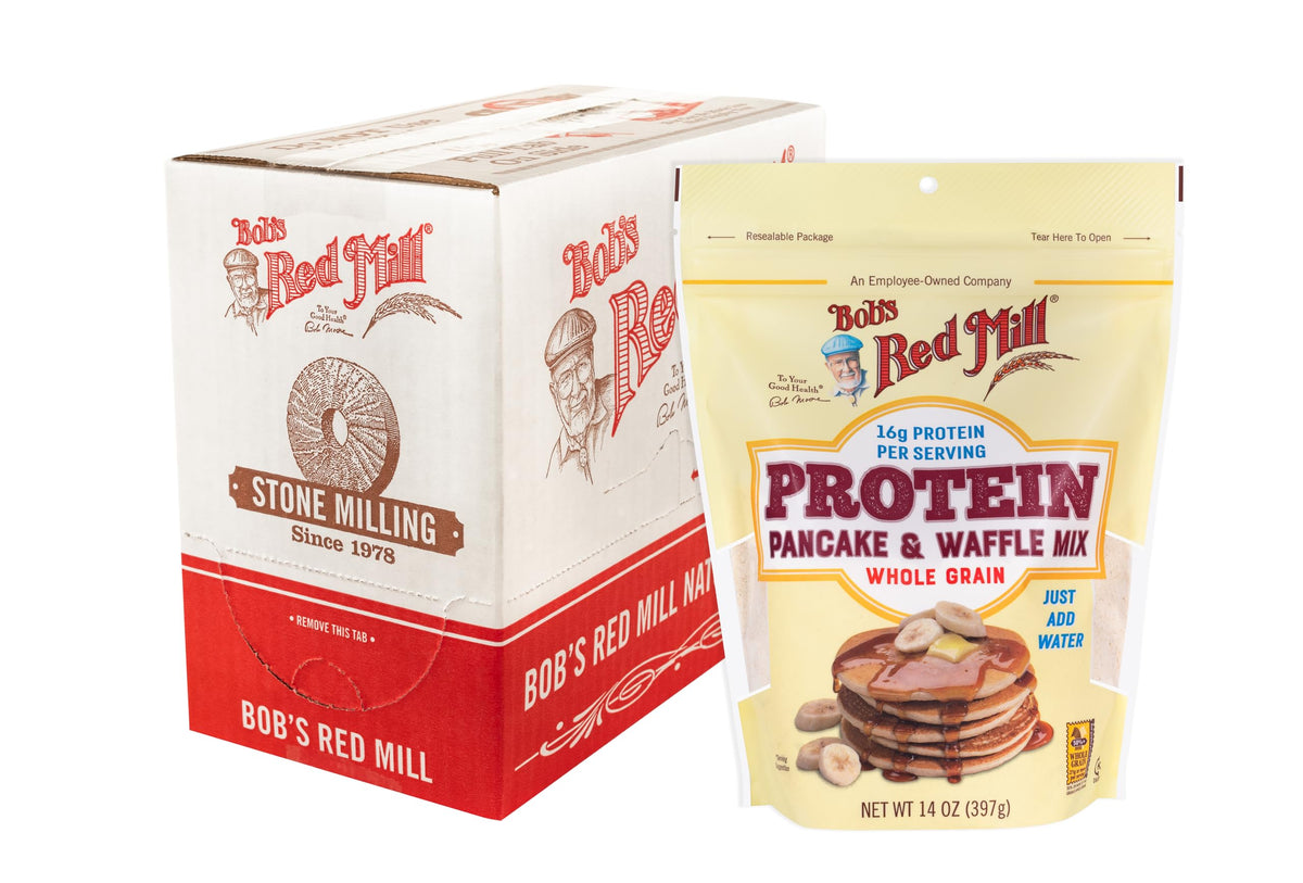 Bob's Red Mill protein pancake mix bag ready for quick, protein-packed breakfasts.