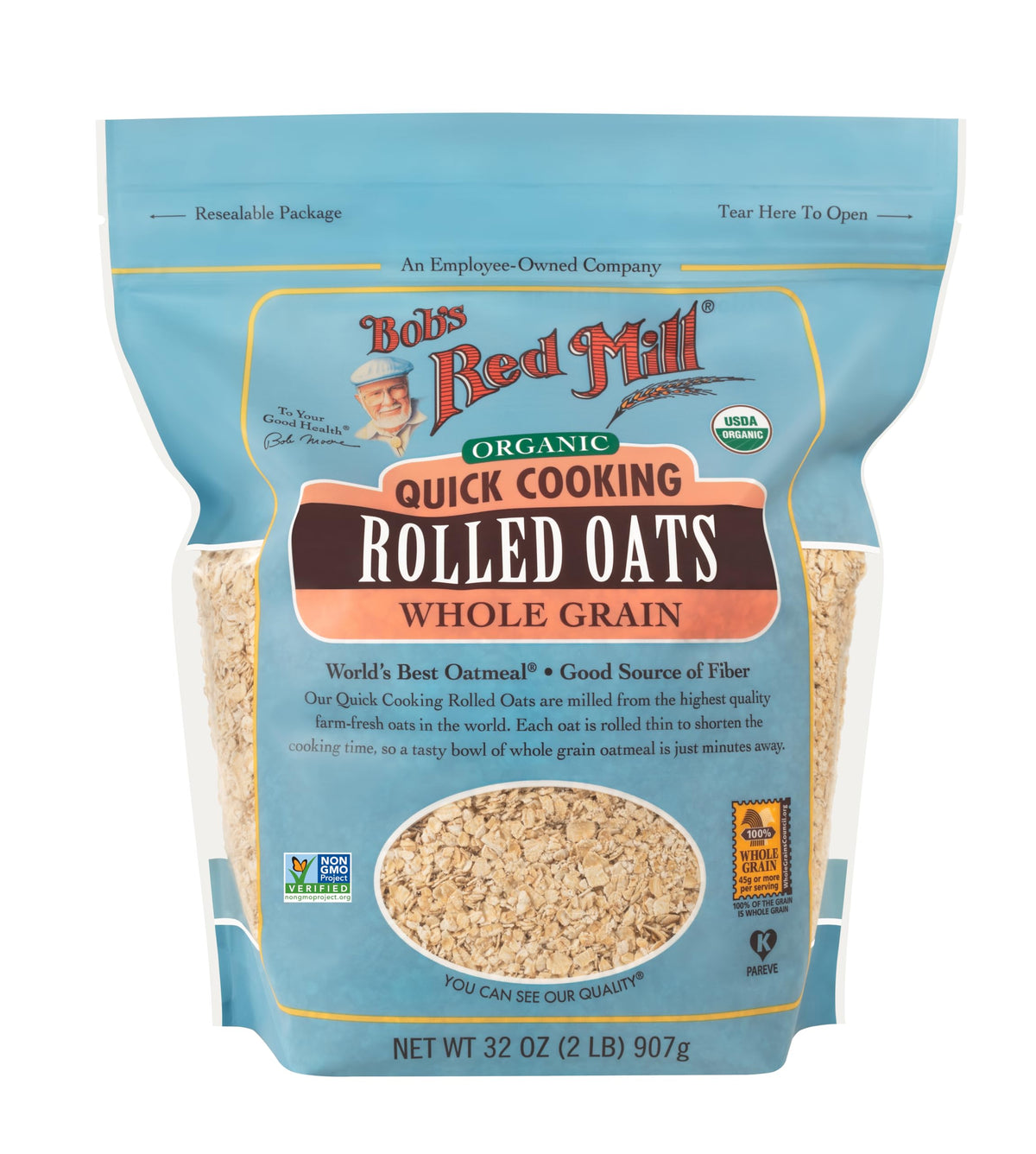Bob's Red Mill Organic Quick Cooking Rolled Oats in a bowl for a fast breakfast