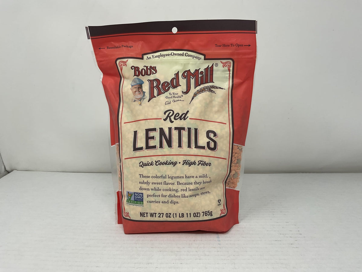 Bob's Red Mill Red Lentils dry beans ready to simmer in 30 minutes.