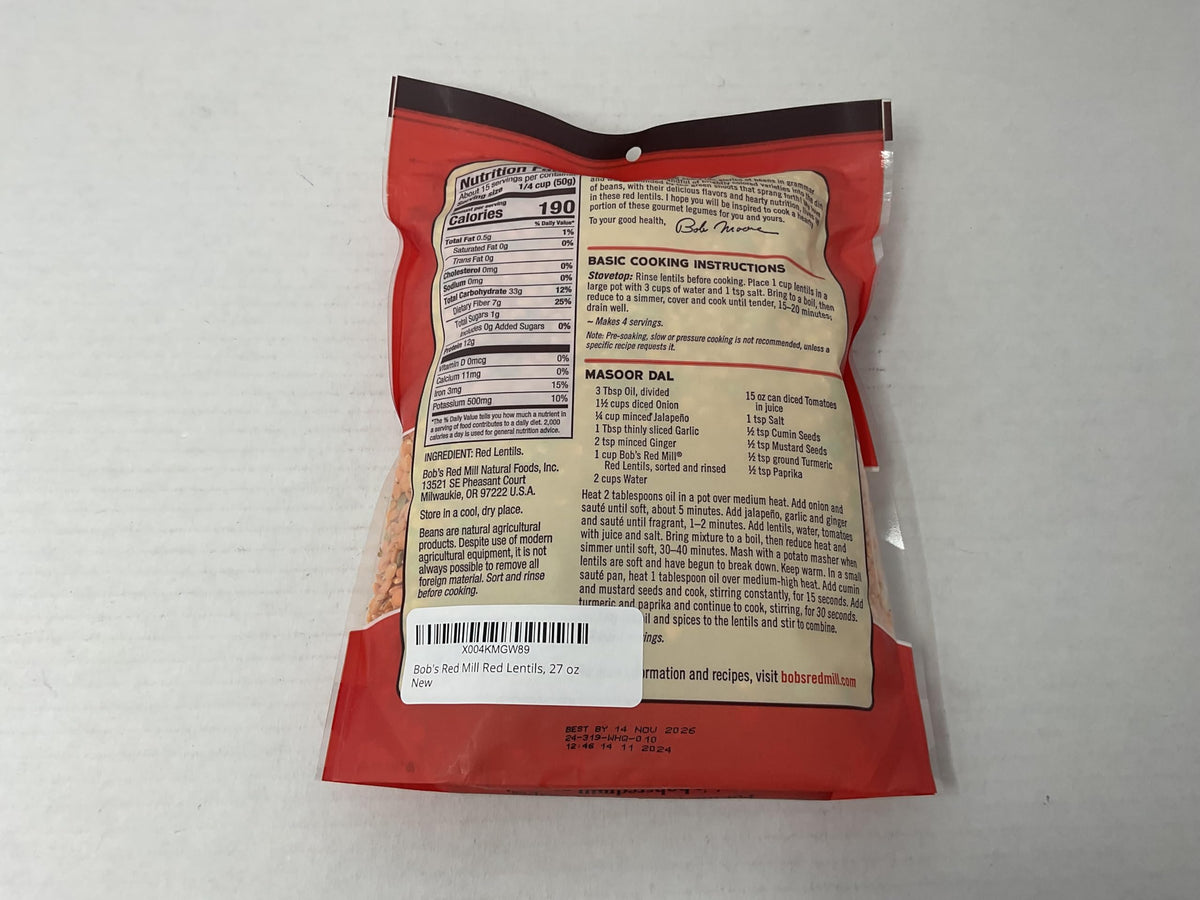 Bob's Red Mill Red Lentils from the Pacific Northwest, grown with care.