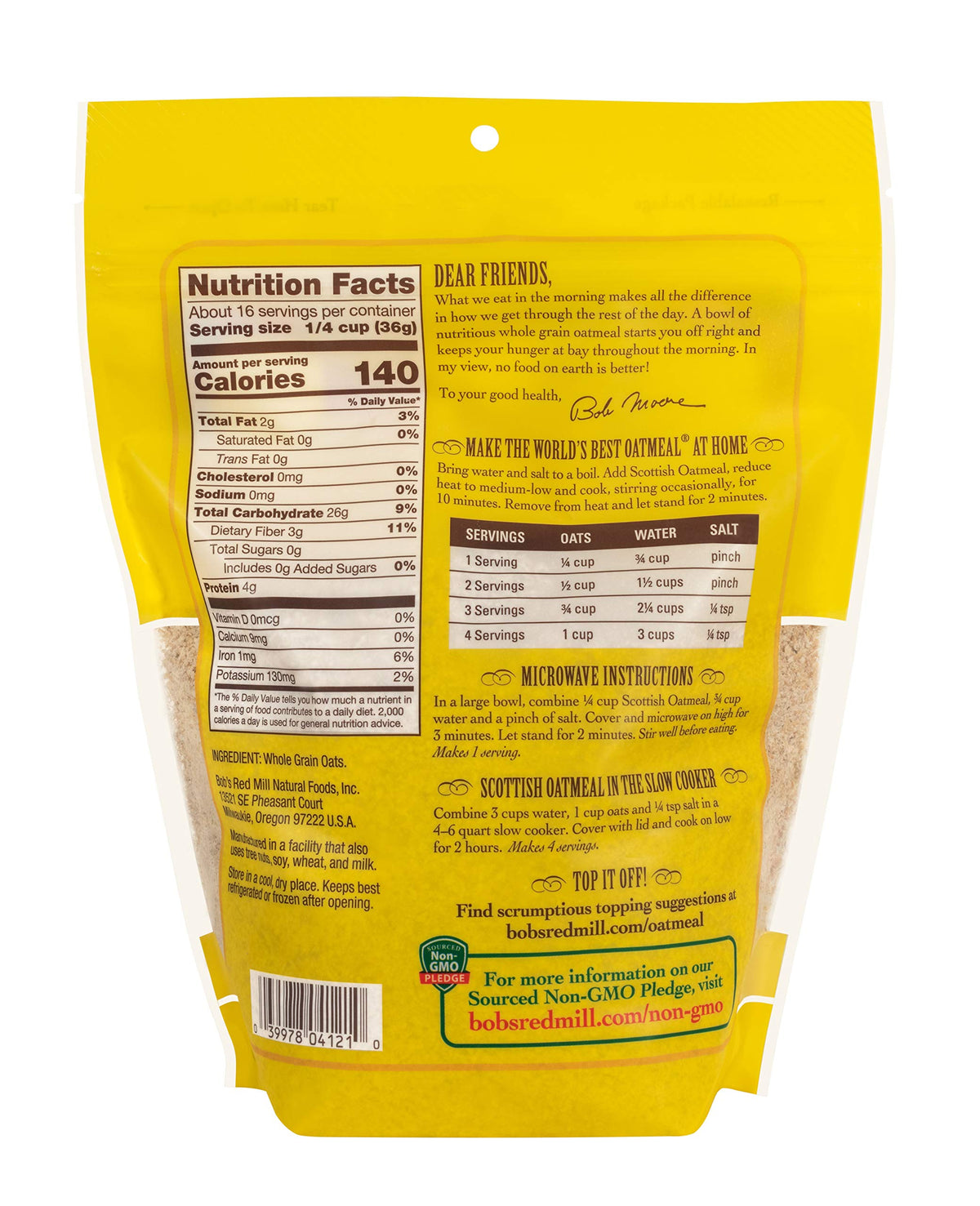 Bob's Red Mill Scottish Oatmeal in a measuring cup highlights precise portions.