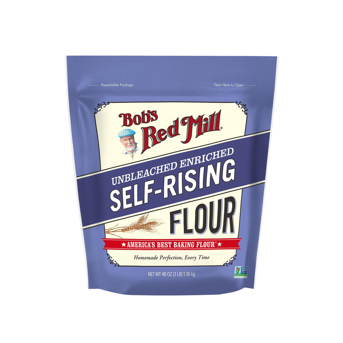 Bob’s Red Mill Self-Rising Flour on the counter for quick bakes