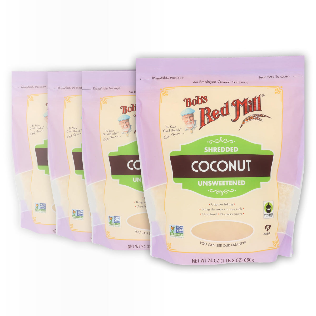 Bob's Red Mill shredded coconut unsweetened for baking, adds natural fiber and rich flavor.