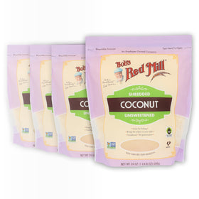 Bob's Red Mill shredded coconut unsweetened for baking, adds natural fiber and rich flavor.