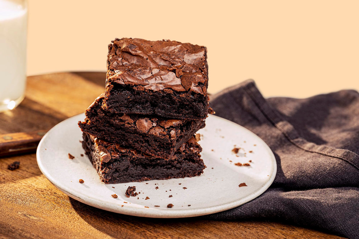 Bob's Red Mill Signature Brownie cooling on rack, invitingly chocolaty