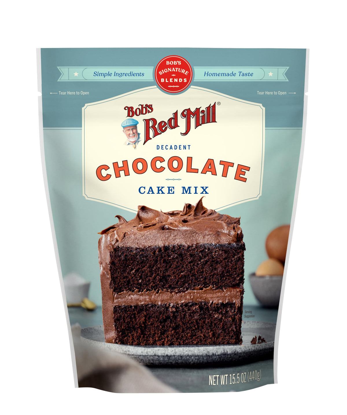 Bob's Red Mill Signature Chocolate Cake Mix ingredients in a measuring cup.