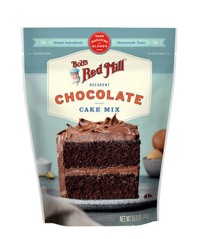 Bob's Red Mill Signature Chocolate Cake Mix ingredients in a measuring cup.