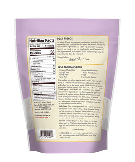 Bob's Red Mill tapioca 24 oz, bag-front close-up for smooth tapioca desserts.