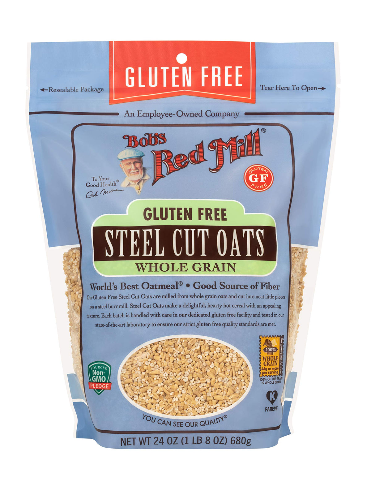 Bob's Red Mill steel cut oats cooking pot shows simmering for chewy, satisfying texture