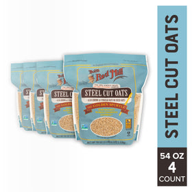 Bob's Red Mill steel cut oats steaming in bowl for hearty breakfast.