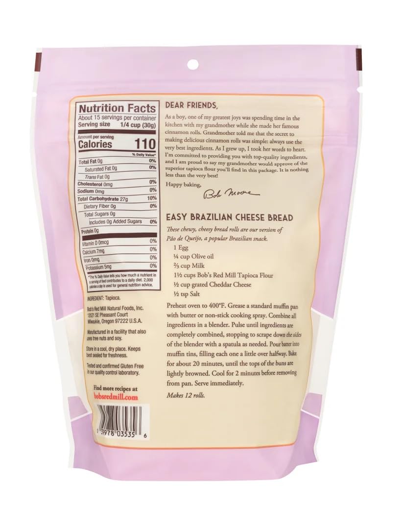 Bob's Red Mill tapioca flour powder close-up showing smooth texture for sauces.