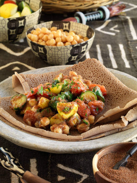 Bob's Red Mill teff injera-inspired flatbread highlighting traditional use.